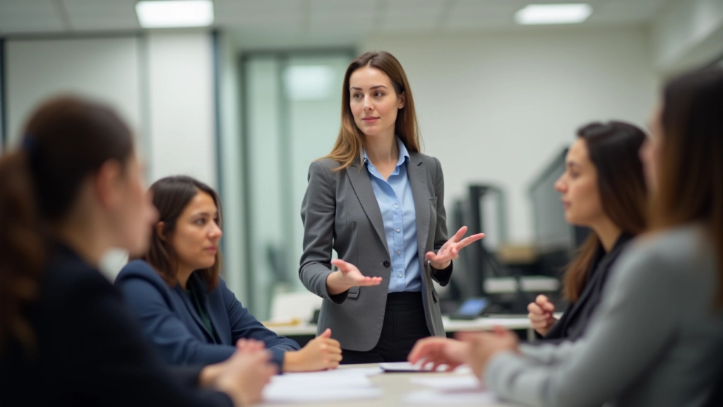 Een professionele zakelijk Engels les met deelnemers in discussie