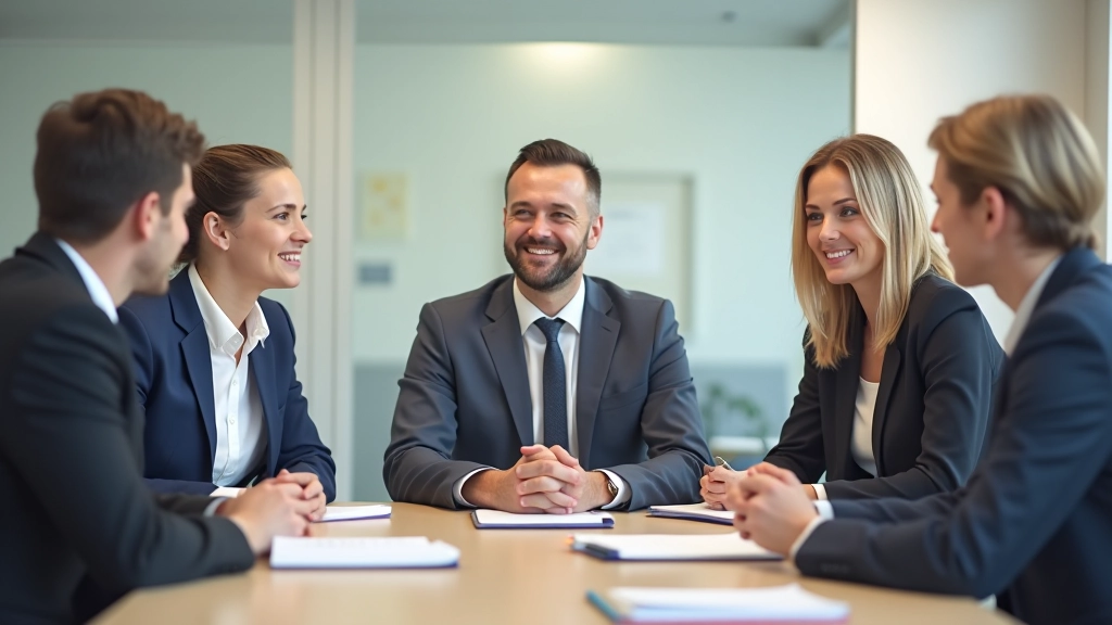 Professional team in a conference room discussing business strategy
