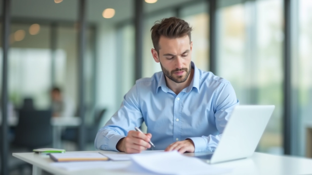 Iemand die aan een laptop werkt en academisch werk bewerkt met rode pen voor correcties